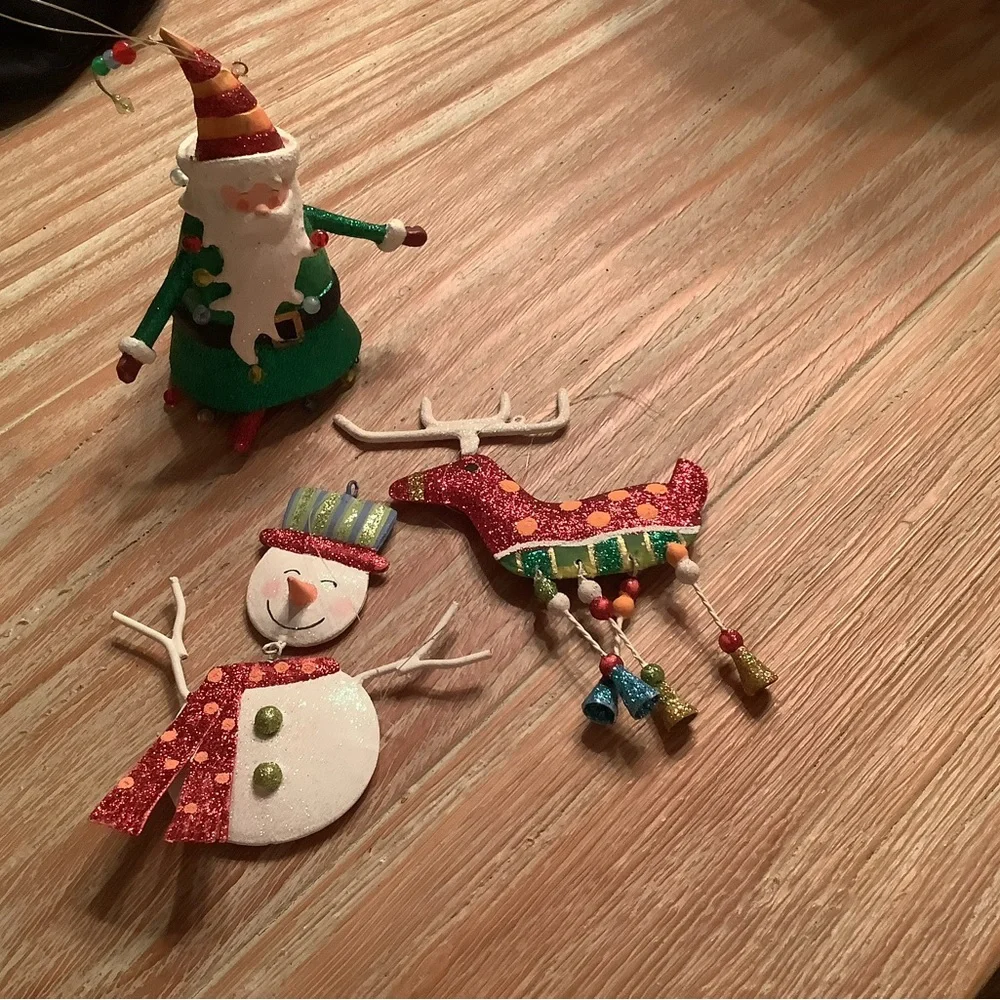 Festive Red & Green Holiday Ornaments Set - Santa, Snowman & Reindeer